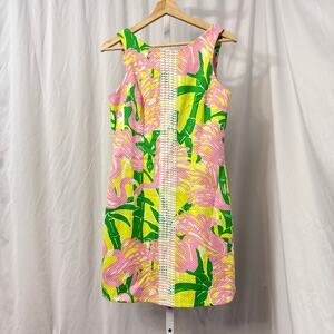 Lilly Pulitzer Shift Dress Size 4 for Target Pink Flamingo Fan Dance Pink Yellow